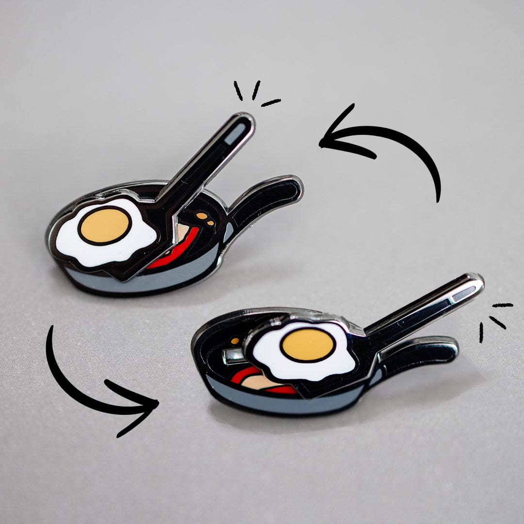 Pin Fried Egg Interactive Sliding Enamel Pin PIN-FRYEGG